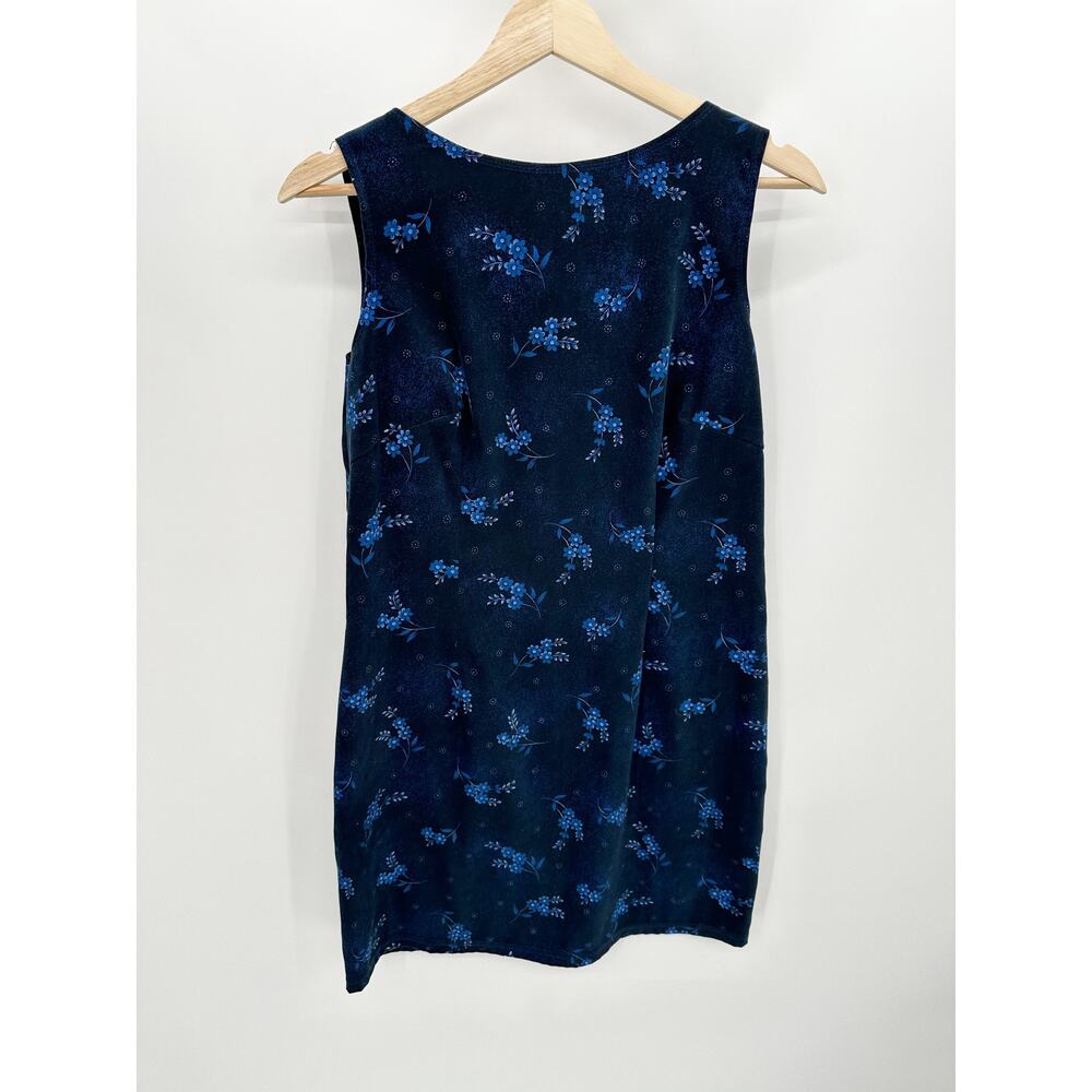 David Wayne VTG Blue Suede Floral‎ Print Sleeveless Shift Dress Women's Size 8